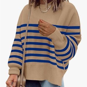 Striped Tan and Blue Women's Sweater